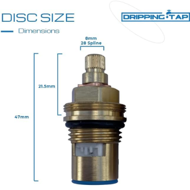 TC56 - Tap Cartridge 1/2" 28 Spline, 8mm diametre, 47mm Total Length - Dripping Tap