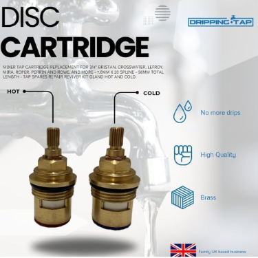 BC12 -Bath Tap Cartridge Replacement for 3/4" 7.6mm x 20 Spline, 56mm Total