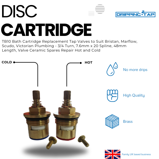 BC10- Bath Cartridge 3/4 Turn, 7.6mm x 20 Spline, 48mm Length Hot and Cold
