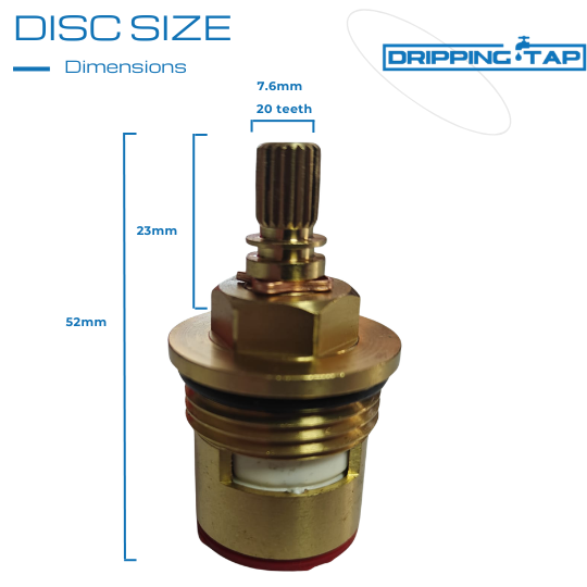 BC10- Bath Cartridge 3/4 Turn, 7.6mm x 20 Spline, 48mm Length Hot and Cold
