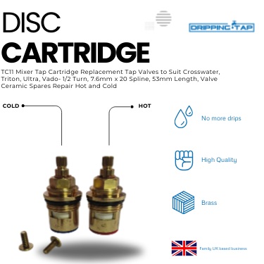 BC11 Bath Cartridge 3/4 Turn, 7.6mm x 20 Spline, 53mm Length Hot and Cold