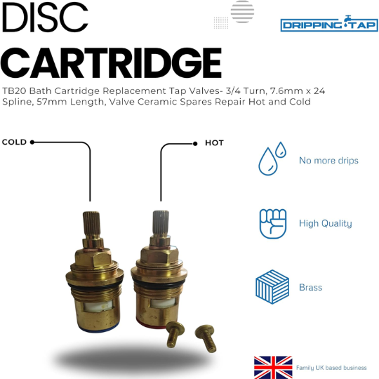 BC20-  Bath Cartridge 3/4"  7.6mm x 24 Spline, 57mm Length - Hot and Cold