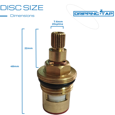 TC45 Tap Cartridge 1/2" Turn, 7.6mm x 20 Spline, 48mm Length, Valve Ceramic Spares Repair Hot and Cold