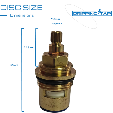 BC11 Bath Cartridge 3/4 Turn, 7.6mm x 20 Spline, 53mm Length Hot and Cold