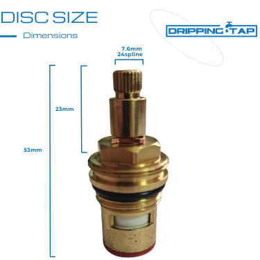 TC15- Tap Cartridge Replacement Tap Valves to Suit for Bristan- 1/2 Turn, 7.6mm x 24 Spline, 53mm Length, Valve Ceramic Spares Repair Hot and Cold
