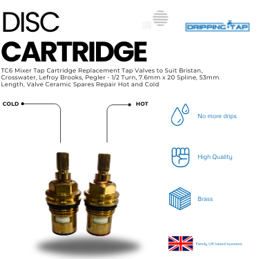 TC6 Tap Cartridge 1/2 Turn, 7.6mm x 20 Spline, 53mm Length,  Hot and Cold
